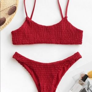 NWT Zaful Smocked Bikini Top And Bottoms - Red L
